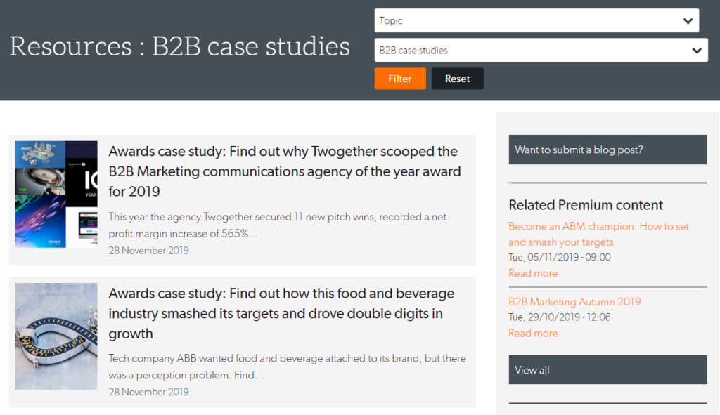 B2Bmarketing.net hosts a variety of B2B case studies