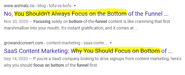 bottom-of-funnel google search